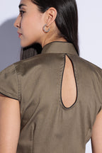Olive Contrast Mandarin Top