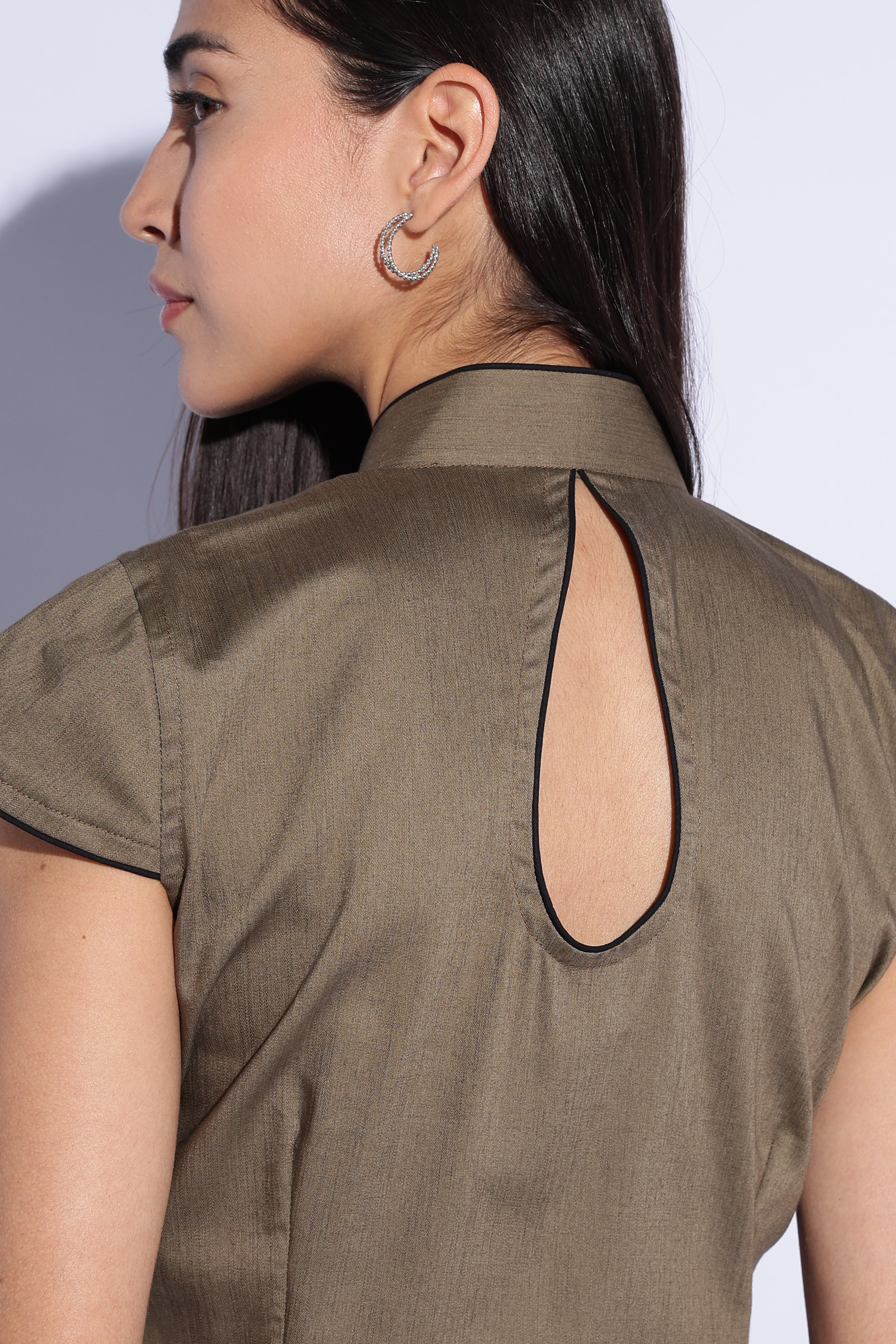Olive Contrast Mandarin Top