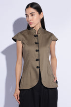 Olive Contrast Mandarin Top