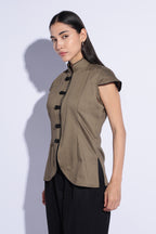 Olive Contrast Mandarin Top