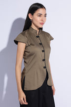 Olive Contrast Mandarin Top