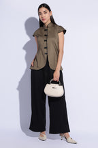 Olive Contrast Mandarin Top