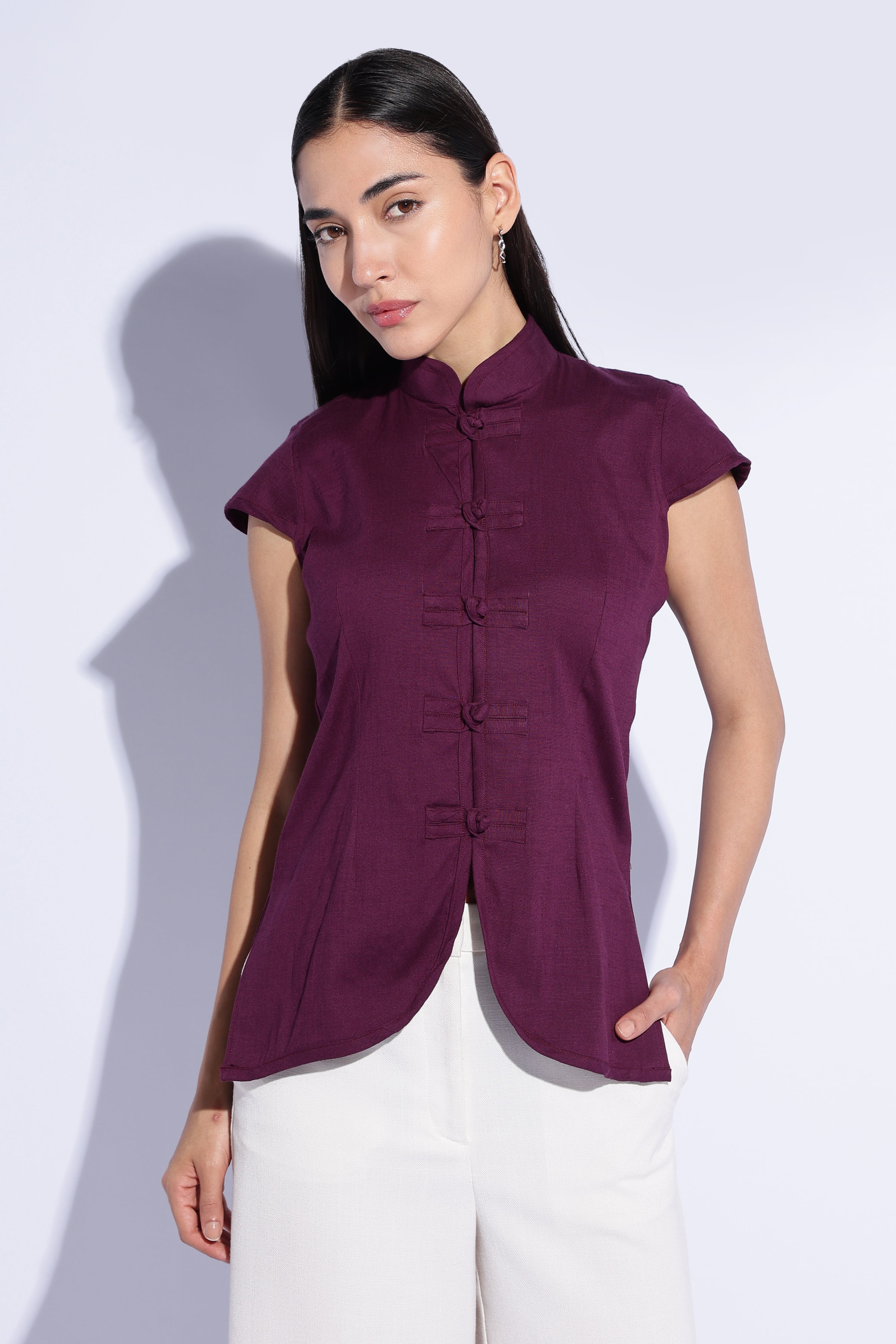 Plum Mandarin Knot Top