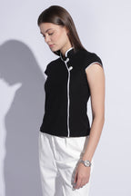 Contrast Mandarin Jersey Top