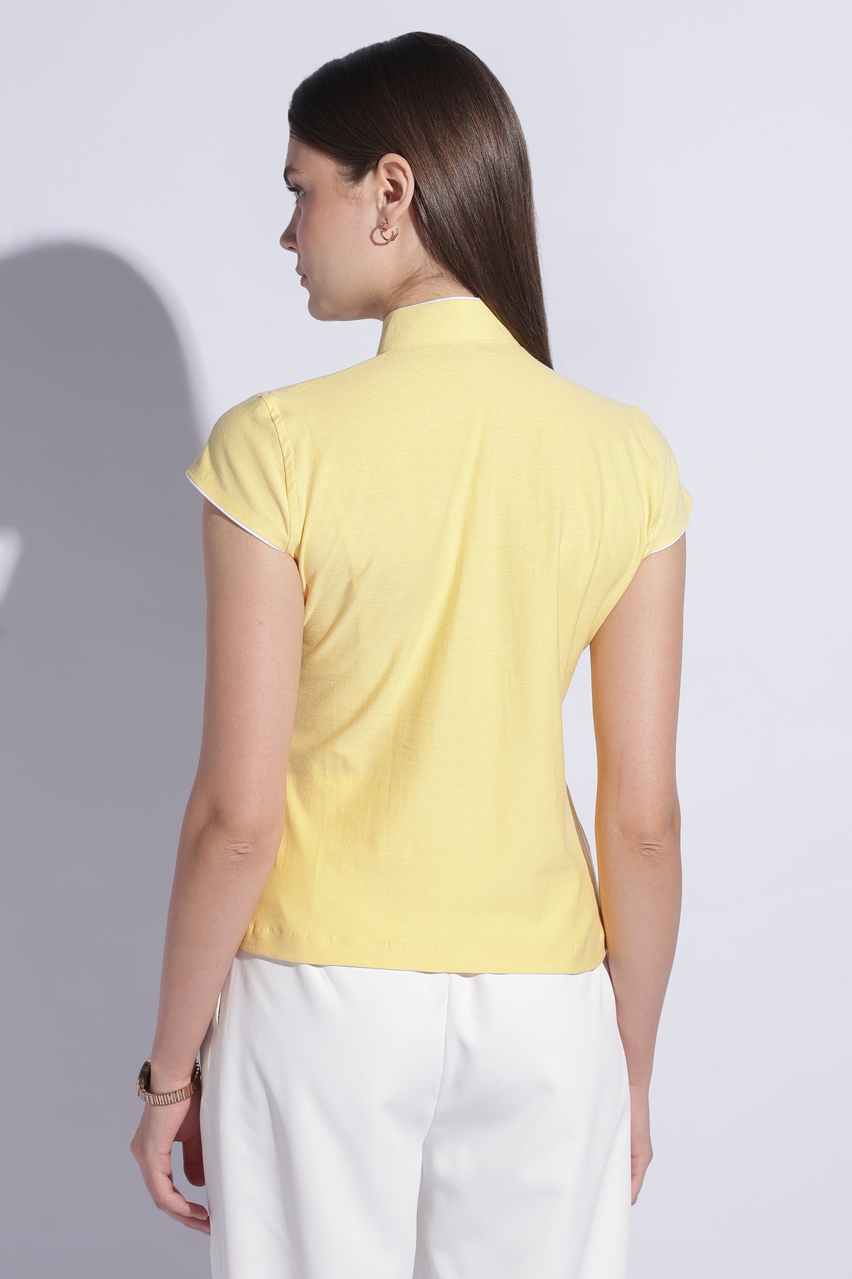 Keyhole Mandarin Jersey Top