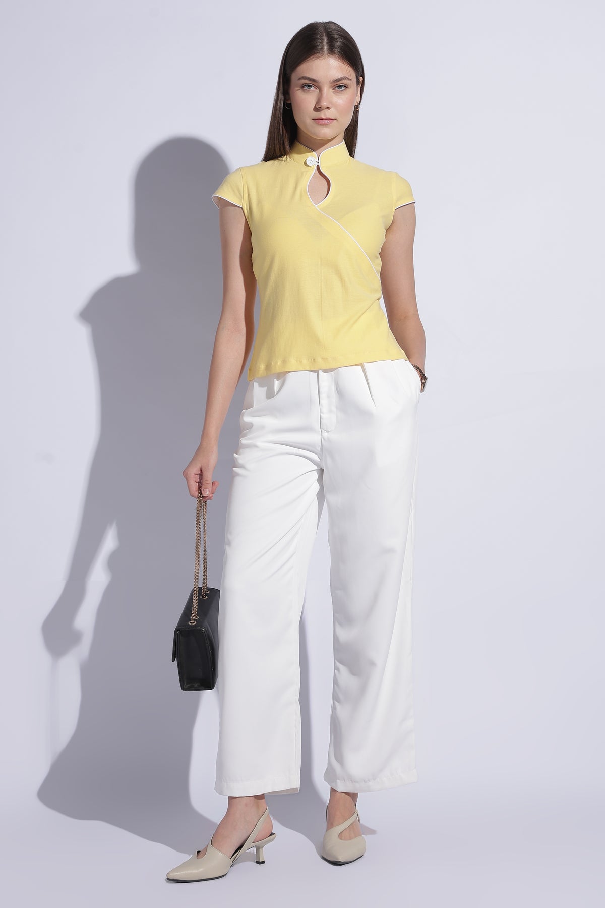 Keyhole Mandarin Jersey Top