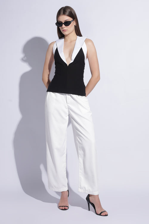 Contrast Collar Halter Top