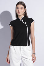 Contrast Mandarin Jersey Top