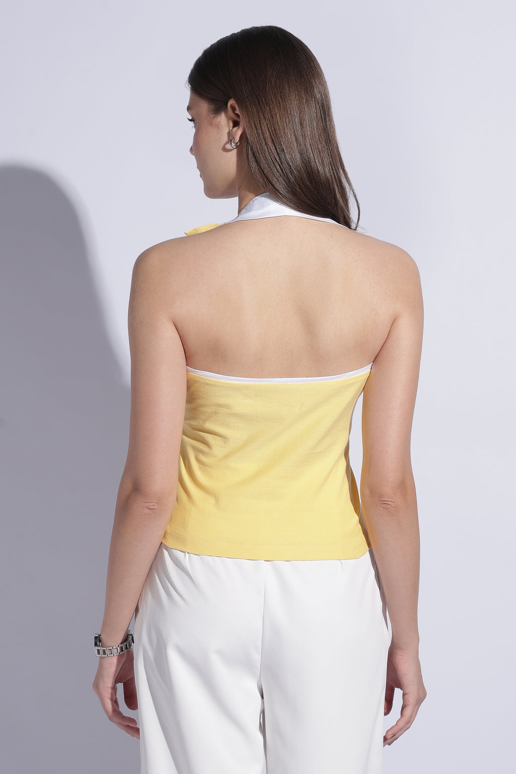 Butter Yellow Contrast Collar Halter Top