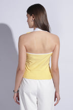 Butter Yellow Contrast Collar Halter Top
