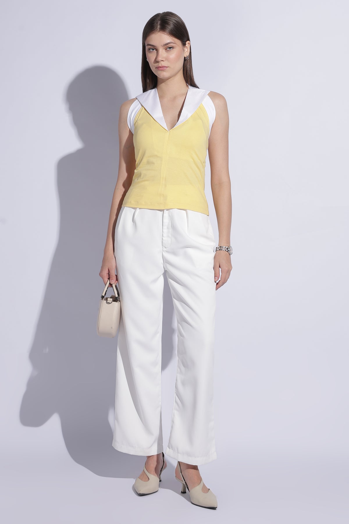 Butter Yellow Contrast Collar Halter Top