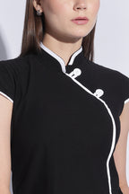 Contrast Mandarin Jersey Top