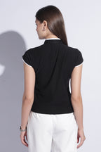 Contrast Mandarin Jersey Top